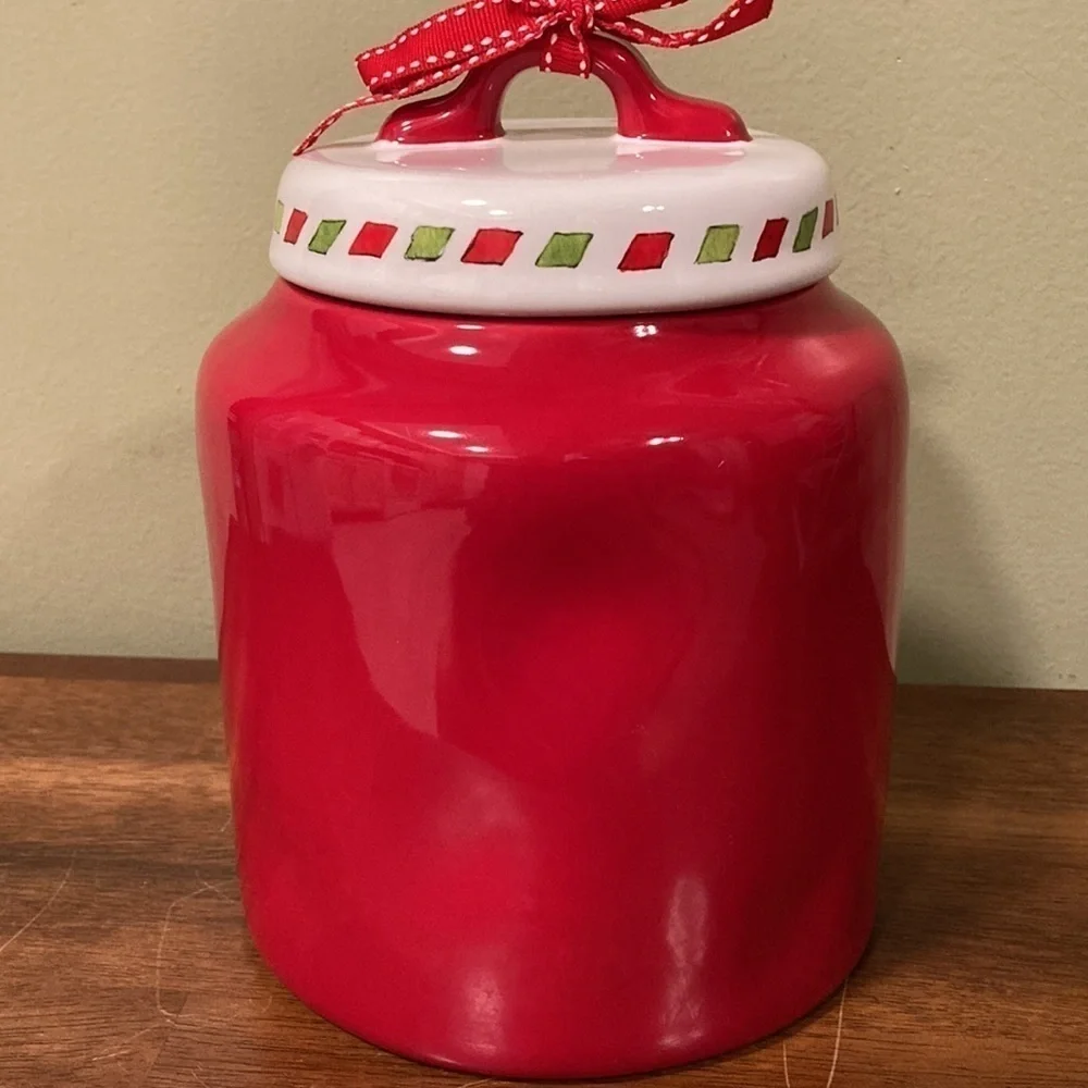 NEW Rae Dunn  COOKIES FOR SANTA LARGE RED CHUBBY CANISTER WITH DIMPLES